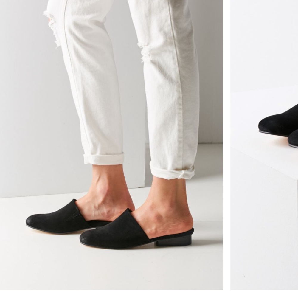 Intentionally blank suede mules
